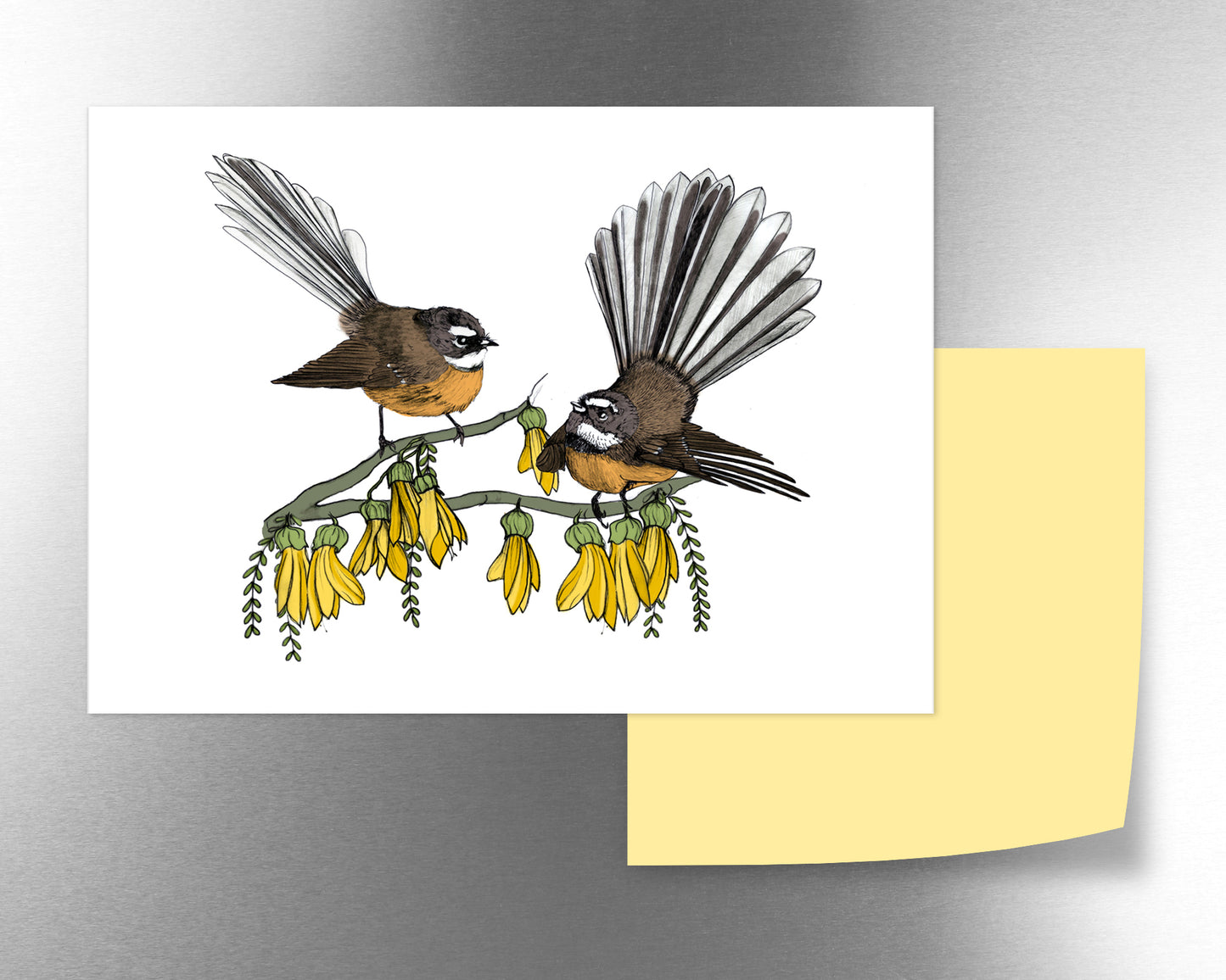 Pīwakawaka & Kowhai magnet