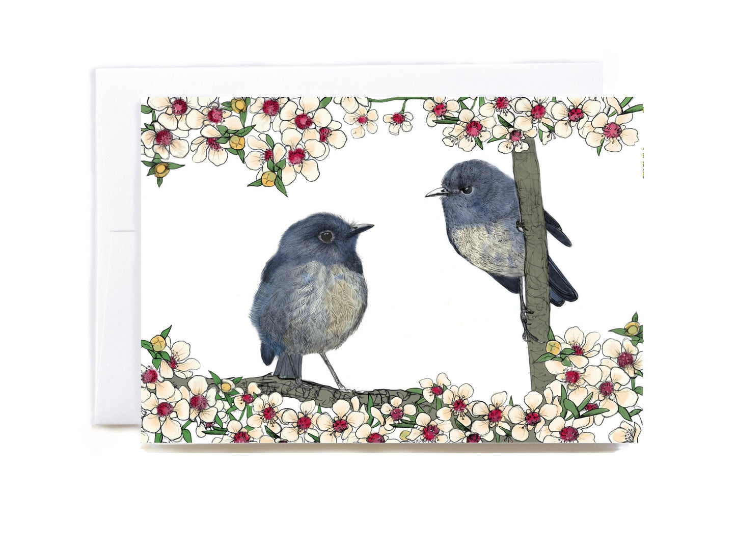 New Zealand Robins & Mānuka greeeting card - tuiornottui.com