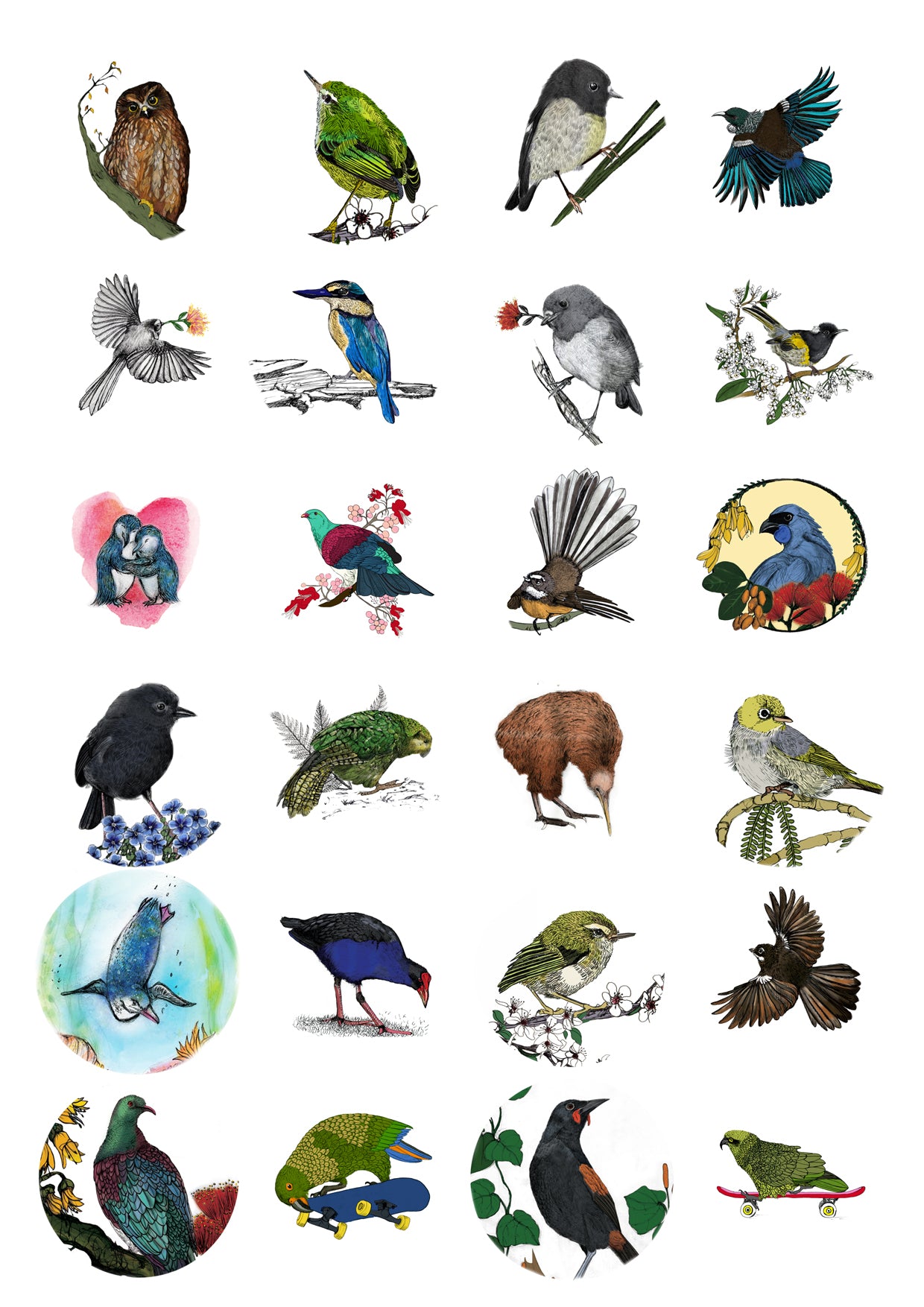 Native New Zealand bird sticker sheet 1