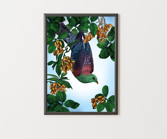 Kererū & Karaka – NZ Native Bird & Botanical Giclée Art Print