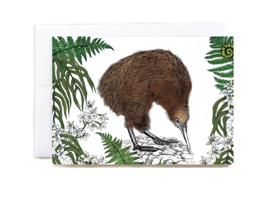 New Zealand native Kiwi & Easter island orchid greeting card