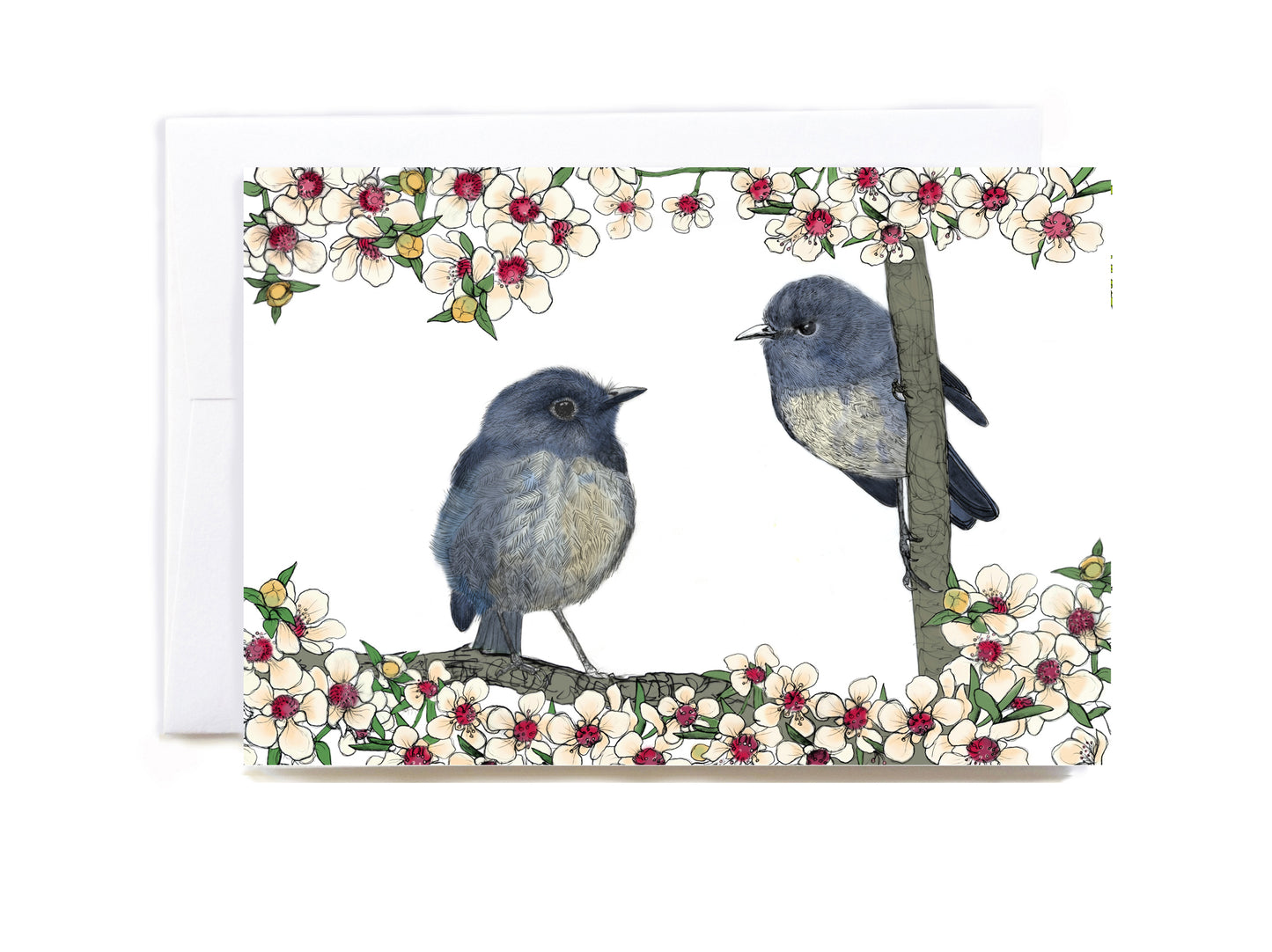 New Zealand Robins & Mānuka greeeting card