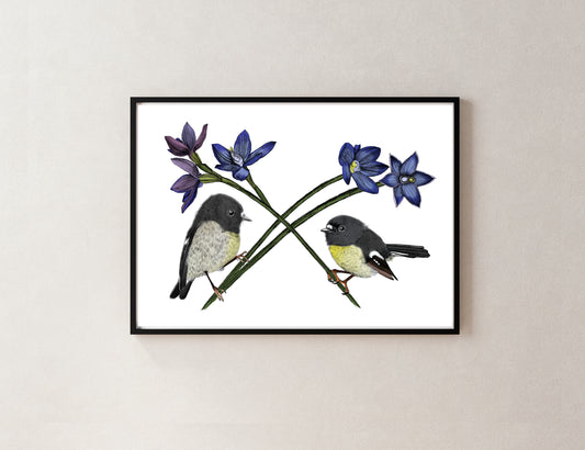 Tomtit & New Zealand Orchid | Fine Art Giclée Print