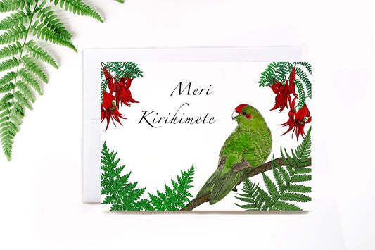 Kākāriki maori greeting christmas card 4 pack