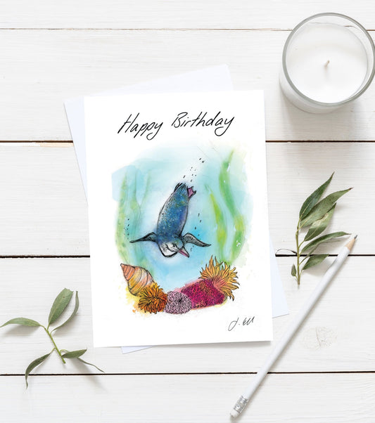 Happy Birthday Kororā penguin greeting card - tuiornottui.com
