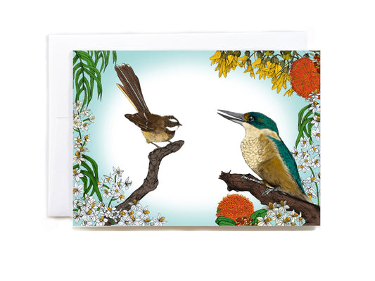 Kotare & Pīwakawaka greeting card - tuiornottui.com