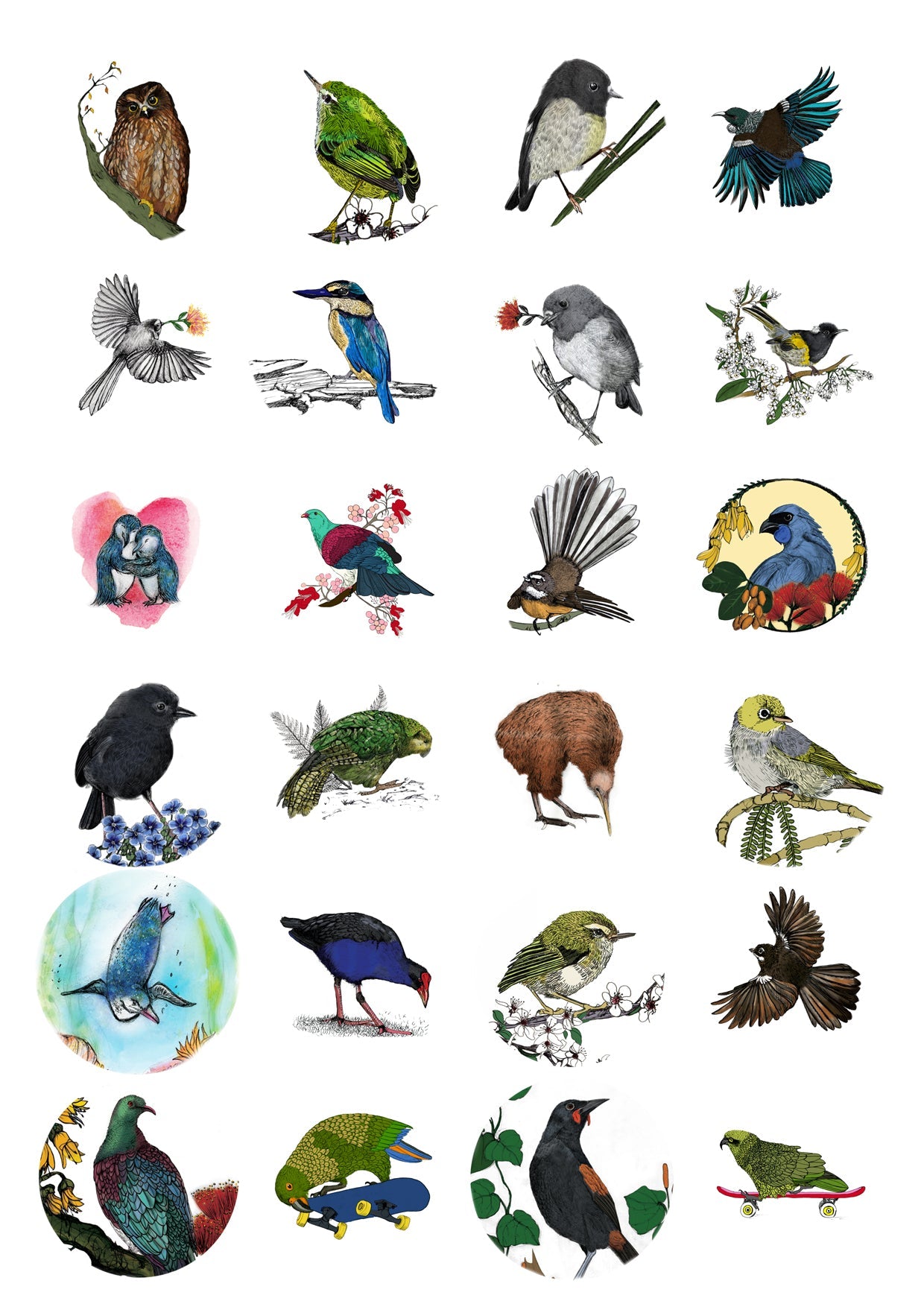 Native New Zealand bird sticker sheet 1 - free shipping - tuiornottui.com