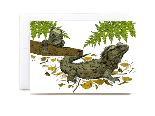 Native New Zealand Tuatara greeting card - tuiornottui.com