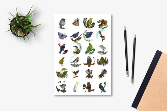 New Zealand Native Birds Sticker Sheet | A4 Illustrated Wildlife Stickers | NZ Bird Art by Local Artist - tuiornottui.com