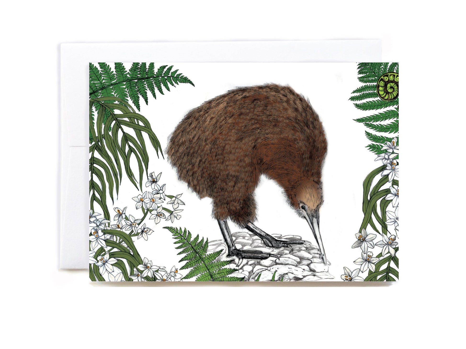 New Zealand native Kiwi & Easter island orchid greeting card - tuiornottui.com