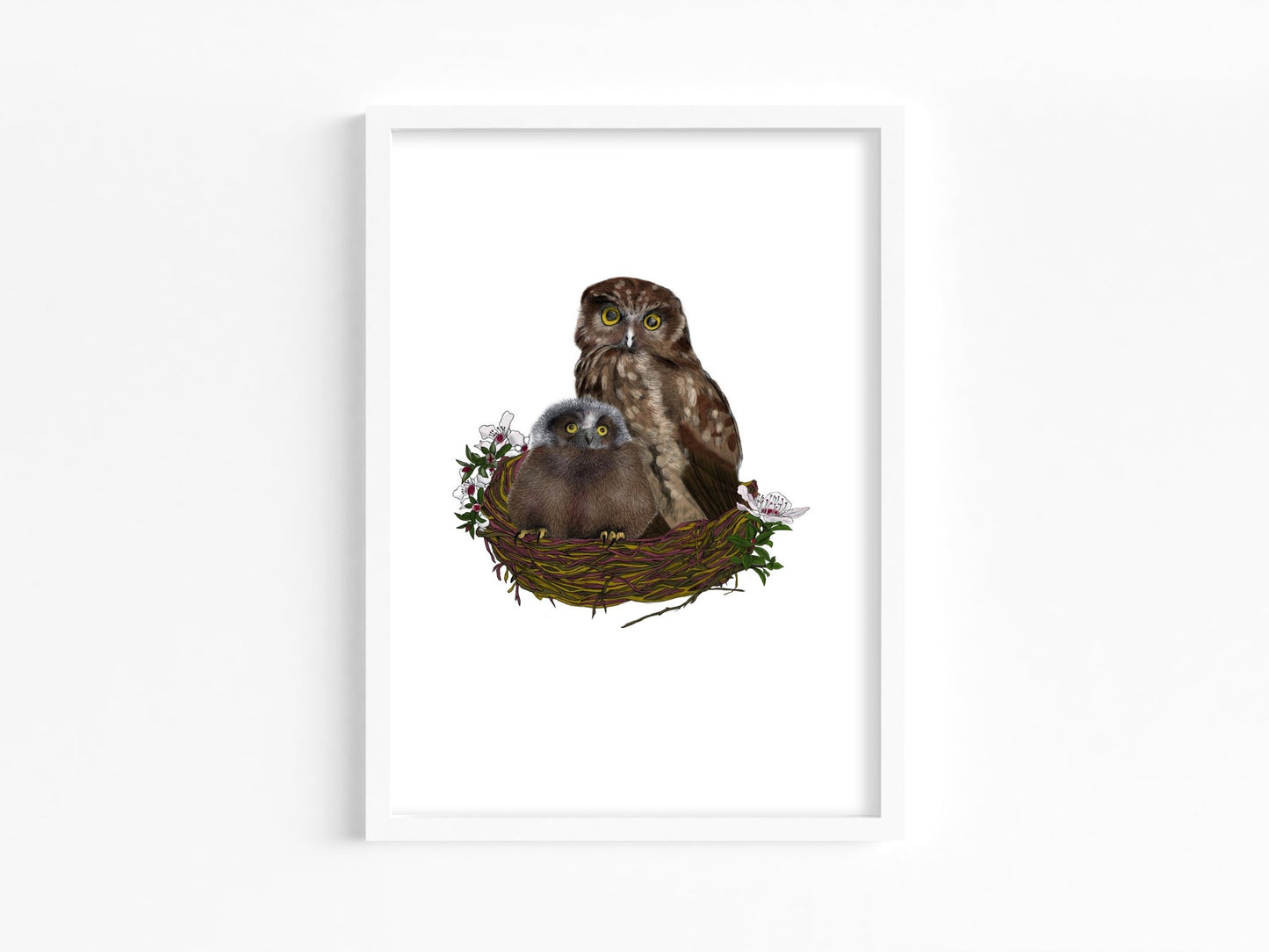 Ruru Print | Morepork Owl Art | Native New Zealand Bird Painting | Wildlife Wall Art by NZ Artist - tuiornottui.com