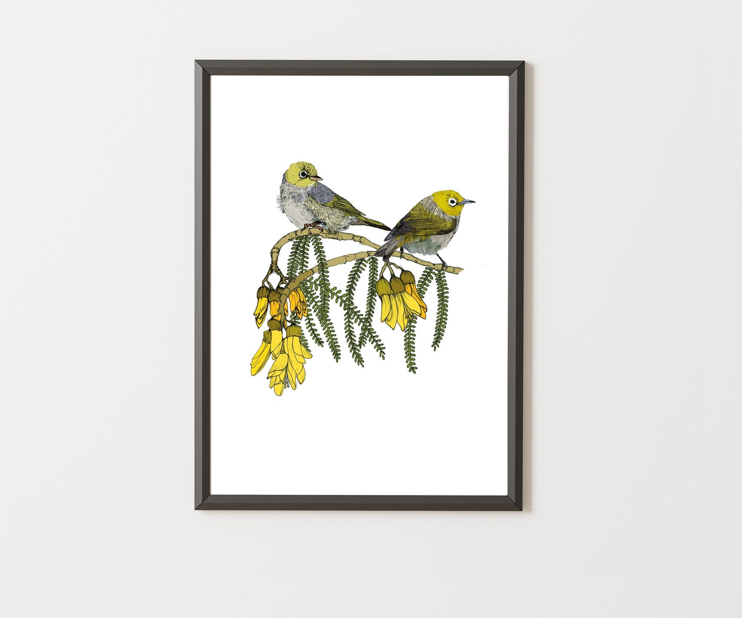 Tauhou & Kowhai | NZ Native Bird & Botanical Giclée Art Print - tuiornottui.com
