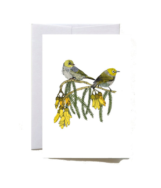 Tauhou (Silvereye) greeting card - tuiornottui.com